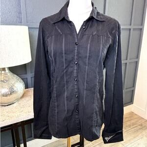Harley Davidson Womens Black Long Sleeve Button Down Blouse Shirt Medium